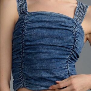 NWT Anthropologie Pilcro Ruched Square Neck Top Denim Light Side Zip Sz 1X